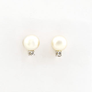 Perlenohrstecker aus 585 Gelb- und Weißgold mit Brillant, nachhaltiger second hand Schmuck perfekt aufgearbeitet