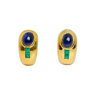 Saphirohrstecker aus 750 Gelb- und Weißgold mit Smaragd, nachhaltiger second hand Schmuck perfekt aufgearbeitet