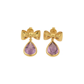 Ohrstecker aus 750 Gelbgold mit Amethyst, nachhaltiger second-hand Schmuck perfekt aufgearbeitet