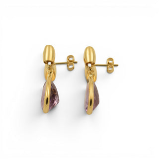 Ohrstecker aus 750 Gelbgold mit Amethyst, nachhaltiger second-hand Schmuck perfekt aufgearbeitet