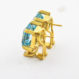 Ohrstecker aus 750 Gelbgold mit Aquamarin und Diamant, nachhaltiger second hand Schmuck perfekt aufgearbeitet