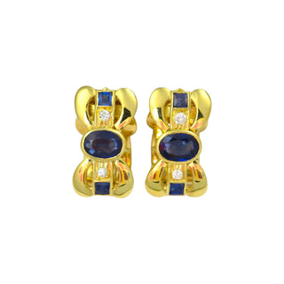 Saphirohrstecker aus 750 Gelbgold mit Brillant, nachhaltiger second hand Schmuck perfekt aufgearbeitet