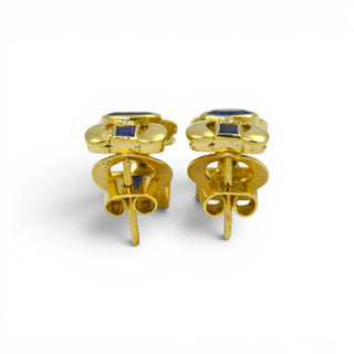 Saphirohrstecker aus 750 Gelbgold mit Brillant, nachhaltiger second hand Schmuck perfekt aufgearbeitet