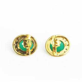Ohrstecker aus 750 Gelbgold mit Chrysopras und Brillant, nachhaltiger second hand Schmuck perfekt aufgearbeitet