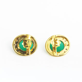 Ohrstecker aus 750 Gelbgold mit Chrysopras und Brillant, nachhaltiger second hand Schmuck perfekt aufgearbeitet