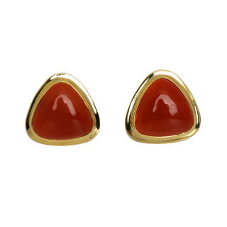 Ohrstecker aus 585 Gelbgold mit Karneol, nachhaltiger second hand Schmuck perfekt aufgearbeitet