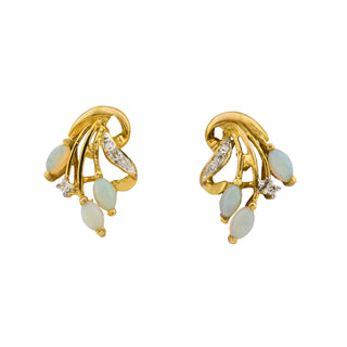 Ohrstecker aus 585 Gelbgold mit Opal und Diamant, nachhaltiger second hand Schmuck perfekt aufgearbeitet