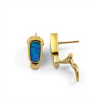 Ohrstecker aus 750 Gelbgold mit Opal, nachhaltiger second hand Schmuck perfekt aufgearbeitet