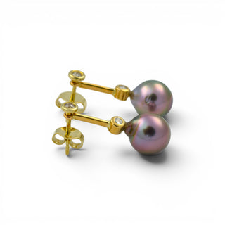Perlenohrstecker aus 585 Gelbgold mit Brillant, nachhaltiger second hand Schmuck perfekt aufgearbeitet