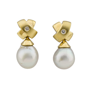Perlenohrstecker aus 585 Gelbgold mit Brillant, nachhaltiger second hand Schmuck perfekt aufgearbeitet