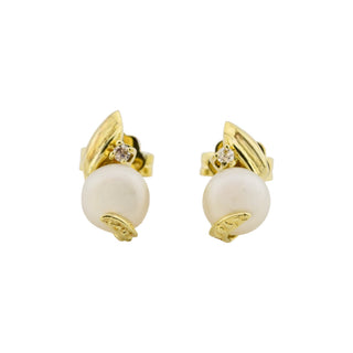 Perlenohrstecker aus 585 Gelbgold mit Diamant, nachhaltiger second-hand Schmuck perfekt aufgearbeitet