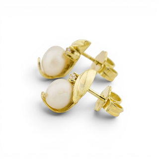 Perlenohrstecker aus 585 Gelbgold mit Diamant, nachhaltiger second-hand Schmuck perfekt aufgearbeitet