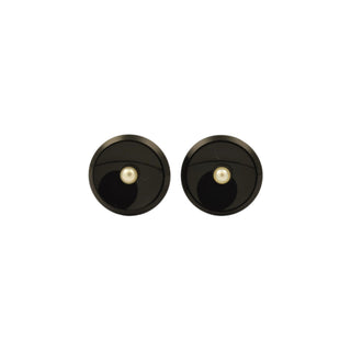 Perlenohrstecker aus 585 Gelbgold mit Onyx, nachhaltiger second-hand Schmuck perfekt aufgearbeitet