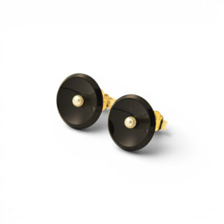 Perlenohrstecker aus 585 Gelbgold mit Onyx, nachhaltiger second-hand Schmuck perfekt aufgearbeitet