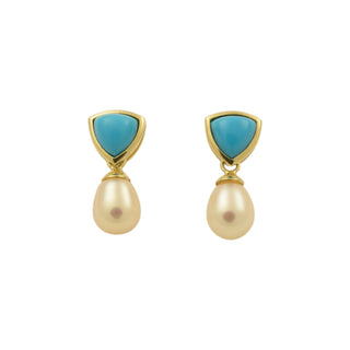 Perlenohrstecker aus 585 Gelbgold mit Türkis, nachhaltiger second-hand Schmuck perfekt aufgearbeitet