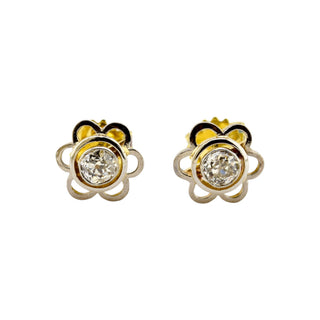 Diamantohrstecker aus 585 Gelbgold/Platin, nachhaltiger second-hand Schmuck perfekt aufgearbeitet