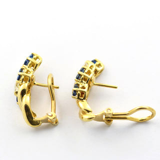 Saphirohrstecker aus 750 Gelbgold mit Diamant, nachhaltiger second hand Schmuck perfekt aufgearbeitet