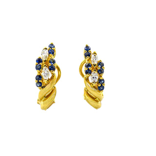 Saphirohrstecker aus 750 Gelbgold mit Diamant, nachhaltiger second hand Schmuck perfekt aufgearbeitet