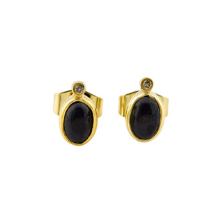 Saphirohrstecker aus 585 Gelbgold mit Diamant, nachhaltiger second-hand Schmuck perfekt aufgearbeitet