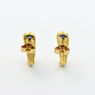 Saphirohrstecker aus 585 Gelbgold mit Diamant, nachhaltiger second hand Schmuck perfekt aufgearbeitet