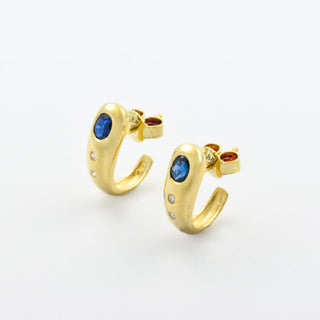 Saphirohrstecker aus 585 Gelbgold mit Diamant, nachhaltiger second hand Schmuck perfekt aufgearbeitet