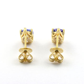 Ohrstecker aus 750 Gelbgold mit Tansanit und Brillant, nachhaltiger second hand Schmuck perfekt aufgearbeitet