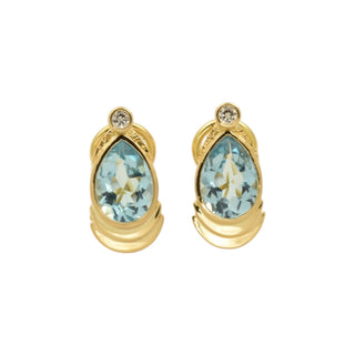 Ohrstecker mit Clipmechanik aus 750 Gelbgold mit Topas und Brillant, nachhaltiger second-hand Schmuck perfekt aufgearbeitet