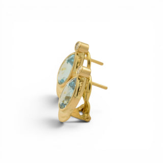 Ohrstecker mit Clipmechanik aus 750 Gelbgold mit Topas und Brillant, nachhaltiger second-hand Schmuck perfekt aufgearbeitet