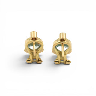 Ohrstecker mit Clipmechanik aus 750 Gelbgold mit Topas und Brillant, nachhaltiger second-hand Schmuck perfekt aufgearbeitet