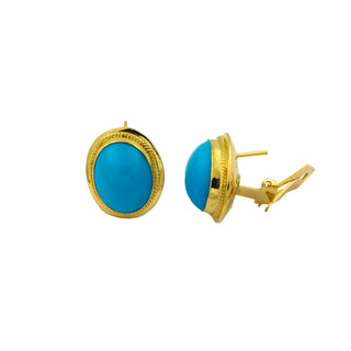 Türkisohrstecker aus 750 Gelbgold, nachhaltiger second hand Schmuck perfekt aufgearbeitet