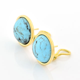 Ohrstecker aus 585 Gelbgold mit Türkis, nachhaltiger second hand Schmuck perfekt aufgearbeitet