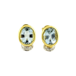 Ohrstecker aus 585 Gelb- und Weißgold mit Aquamarin und Brillant, nachhaltiger second-hand Schmuck perfekt aufgearbeitet