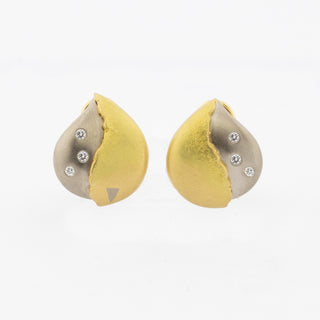 Brillantohrstecker mit Clipmechanik aus 750 Gelb- und Weißgold, nachhaltiger second hand Schmuck perfekt aufgearbeitet