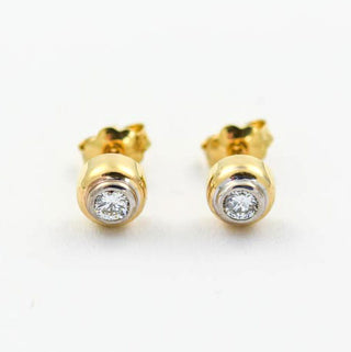 Brillantohrstecker aus 750 Gelb- und Weißgold, nachhaltiger second hand Schmuck perfekt aufgearbeitet