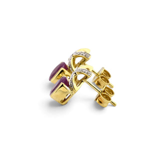 Rubinohrstecker aus 585 Gelb- und Weißgold mit Brillant, nachhaltiger second-hand Schmuck perfekt aufgearbeitet