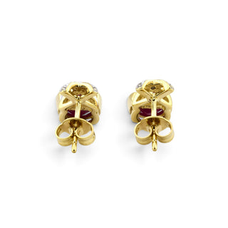 Rubinohrstecker aus 585 Gelb- und Weißgold mit Brillant, nachhaltiger second-hand Schmuck perfekt aufgearbeitet