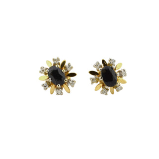 Saphirohrstecker aus 585 Gelb- und Weißgold mit Diamant, nachhaltiger second-hand Schmuck perfekt aufgearbeitet