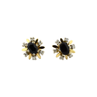 Saphirohrstecker aus 585 Gelb- und Weißgold mit Diamant, nachhaltiger second-hand Schmuck perfekt aufgearbeitet