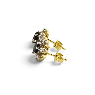 Saphirohrstecker aus 585 Gelb- und Weißgold mit Diamant, nachhaltiger second-hand Schmuck perfekt aufgearbeitet