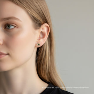 Saphirohrstecker aus 585 Gelb- und Weißgold mit Diamant, nachhaltiger second-hand Schmuck perfekt aufgearbeitet
