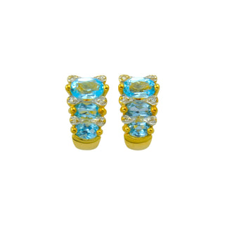 Ohrstecker aus 585 Gelb- und Weißgold mit Topas und Diamant, nachhaltiger second hand Schmuck perfekt aufgearbeitet