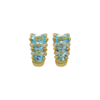Ohrstecker aus 585 Gelb- und Weißgold mit Topas und Diamant, nachhaltiger second hand Schmuck perfekt aufgearbeitet