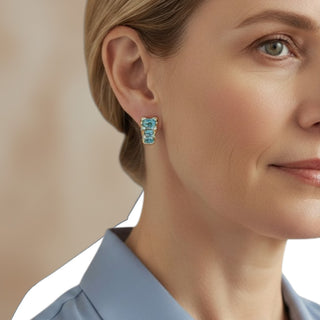 Ohrstecker aus 585 Gelb- und Weißgold mit Topas und Diamant, nachhaltiger second hand Schmuck perfekt aufgearbeitet