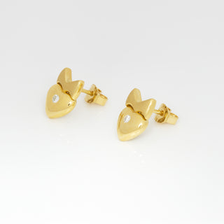 Brillantohrstecker Herzen aus 750 Gelbgold, nachhaltiger second hand Schmuck perfekt aufgearbeitet