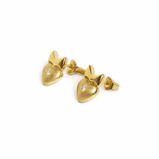 Brillantohrstecker Herzen aus 750 Gelbgold, nachhaltiger second hand Schmuck perfekt aufgearbeitet