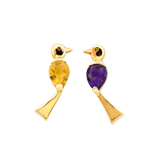 Ohrstecker Vögel mit Amethyst und Citrin, nachhaltiger second hand Schmuck perfekt aufgearbeitet
