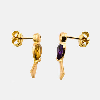 Ohrstecker Vögel mit Amethyst und Citrin, nachhaltiger second hand Schmuck perfekt aufgearbeitet