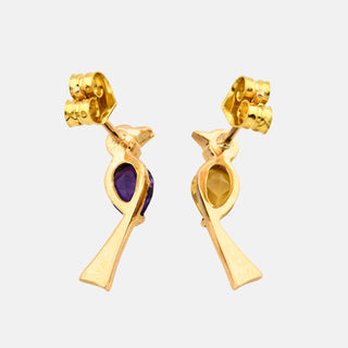 Ohrstecker Vögel mit Amethyst und Citrin, nachhaltiger second hand Schmuck perfekt aufgearbeitet