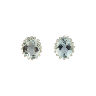Ohrstecker aus 585 Weißgold mit Aquamarin, nachhaltiger second hand Schmuck perfekt aufgearbeitet