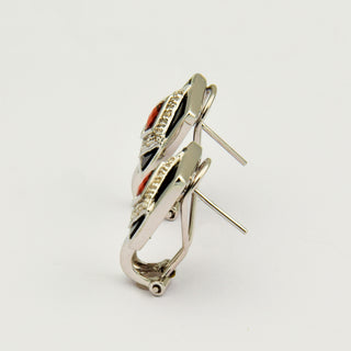 Ohrstecker aus 585 Weißgold mit Granat, Onyx und Diamant, nachhaltiger second hand Schmuck perfekt aufgearbeitet
